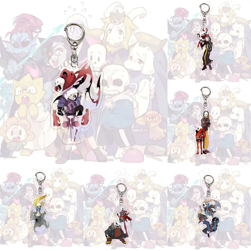 Hot Anime Game Undertale Sans Papyrus Keychain Men Women Acrylic Mobile Phone Bag Pendant Pendant Party Kids Gift Jewelry Toys