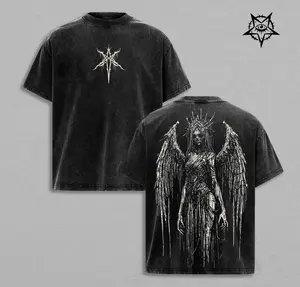 Dark Fallen Angel Vintage Washed T Shirt Oversized Tee Gothic Horror Graphic Back Streetwear Heavy Cotton Tee