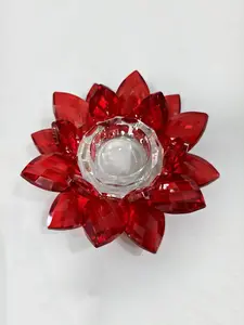 Luxury Crystal Lotus Candle Holder, Traditional Chinese Water Lily Ornament, Hotel Lobby Living Room Home Decor Craftsmanship