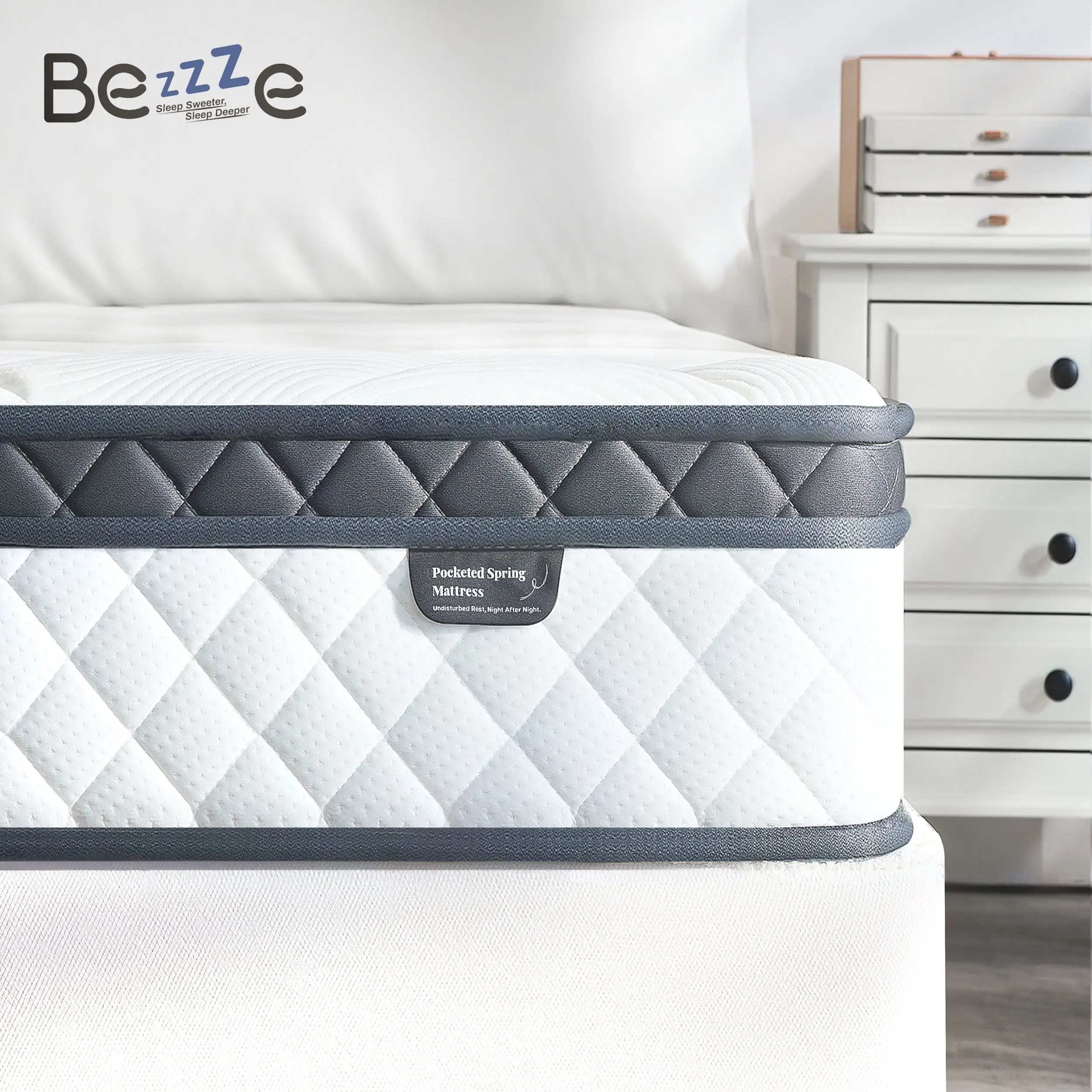 Bezzze Queen Hybrid Mattress in a Box 3-in-1 Comfort Memory Foam Supportive Coils for Zero Motion Transfer Back Lumbar Support Medium Firm Soft Multip