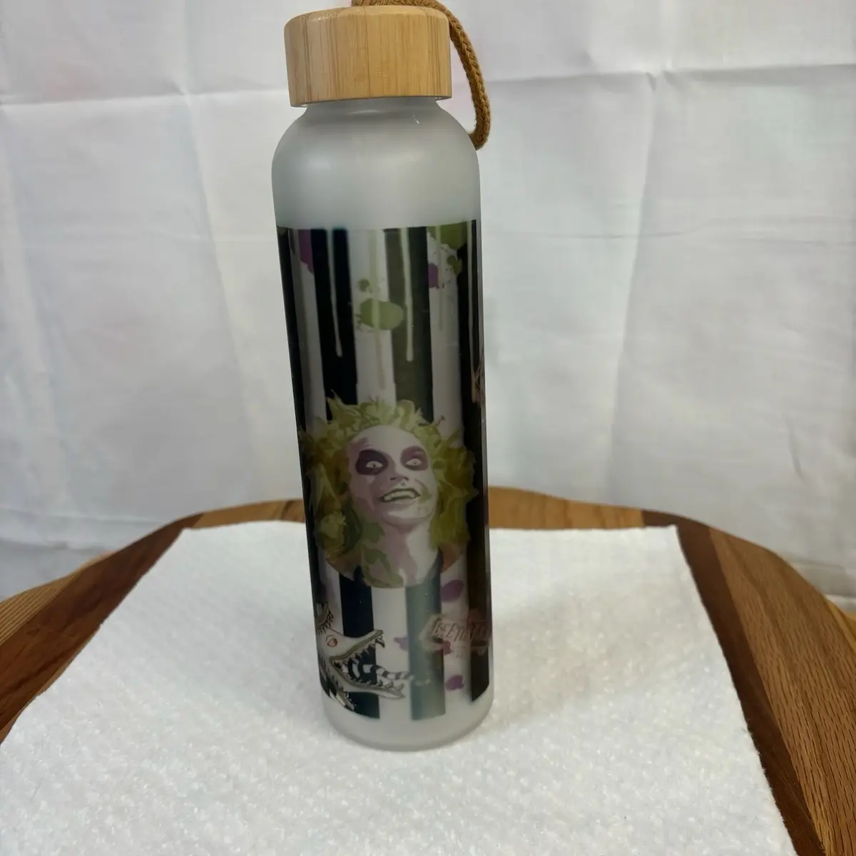 Beetle juice glass water bottle