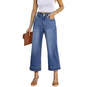 Dokotoo Womens Summer Jeans High Waisted Wide Leg Baggy Jeans for Women Stretch Denim Pants