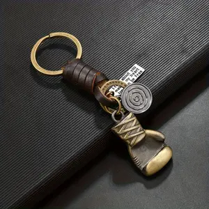 Vintage Leather Keychain, Boxing Glove Design, Creative Sport Accessory, Metal Practical Gift, Car Key Pendant, Unisex Fashion Jewelry