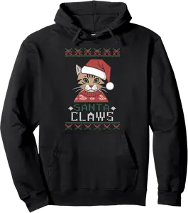 Santa Claw Ugly Christmas Sweater Teen Girls Cat X-Mas Pullover Hoodie - Elizabethtej Shop 36B0DK61DFP5