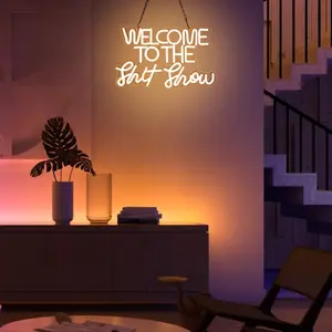 ROSNEK "Welcome To The Show" Dimmable USB-Powered LED Neon Sign - Adjustable Brightness Wall-Mounted Interior LED Lights, Home Bedroom Decor, Club Gift