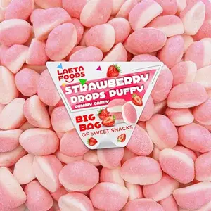 Valentine's Day Candy - Strawberry Drops Puffy Gummies (1 Pound Bag), Soft and Chewy Pink Treats