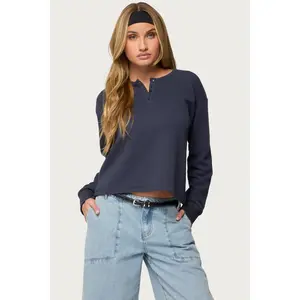 Deni Long Sleeve Henley Waffle Top Deni Long Sleeve Henley Waffle Top