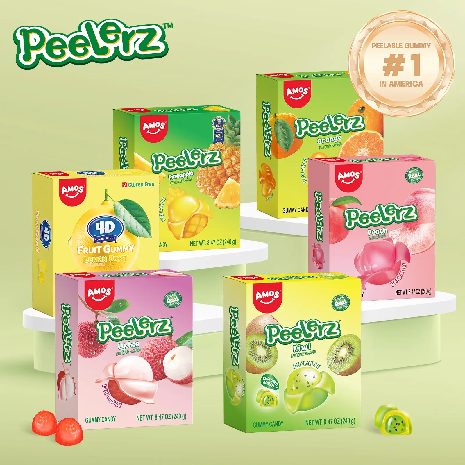 Amos Peelerz – Lychee Kiwi | Peelable Fruit Gummies |Made with Real Fruit Juice | 240g New Packaging | Fun, Juicy and Exotic snack boxes crystal candy