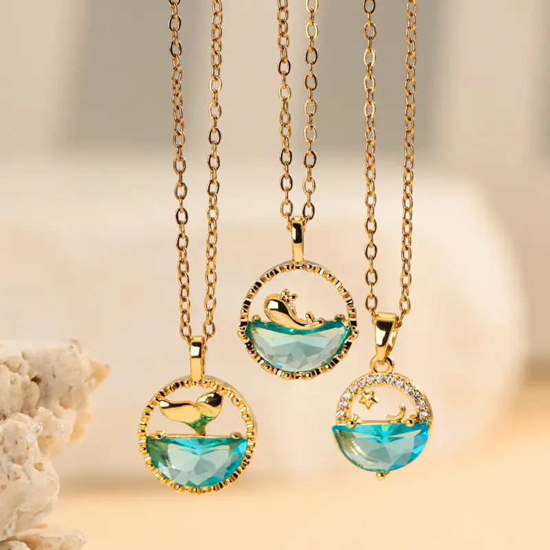 2026 Trending Ocean-Blue Whale Motif Animal Single Pendant Chain-Link Necklace - Unisex Casual High-End Jewelry for Beach Leisure, Outdoor Styling