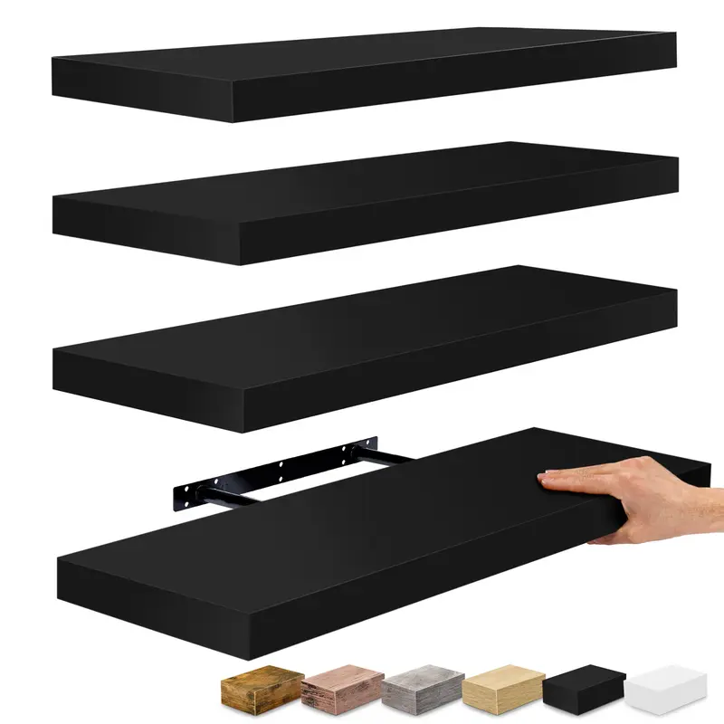Sorbus 4-Pack Farmhouse Floating Shelf Unit - 24x9in Matte Faux Wood Shelves with Black Steel Brackets, Mountable Room Decor Accessories for Bedroom, Kitchen, Toilet, Photo & Beauty Jewelry Organization