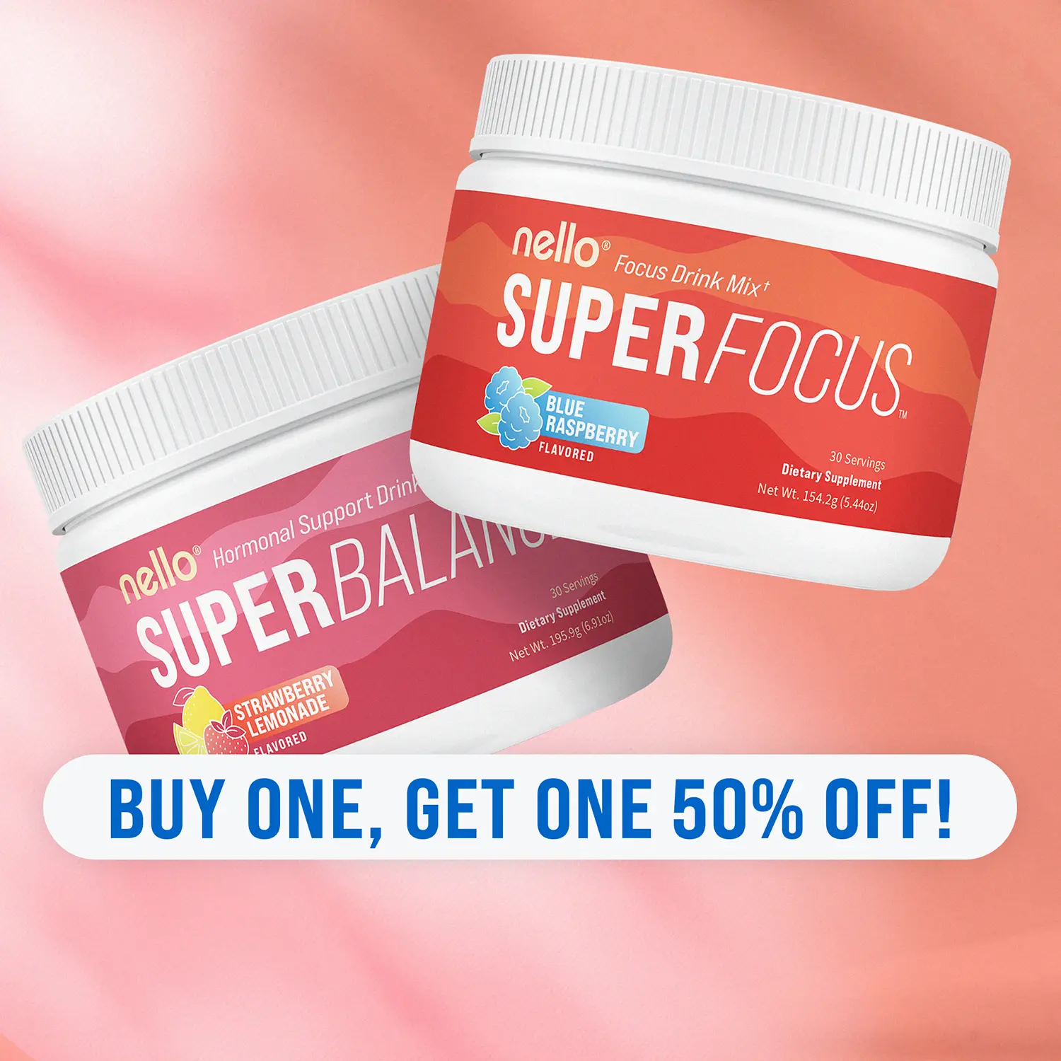 Nello Superbalance + Superfocus Tub Bundle: Hormonal + Nootropic Support Drink Mix: 2 Tubs (30 Servings Each)