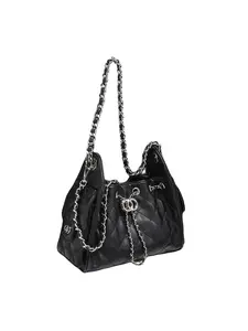 New Textured Diamond Drawstring Chain Bucket Bag, Vintage Underarm Women's Purse, Fashion Shoulder Bag, Stylish Handbag, Crossbody With Chain