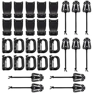 36count Attachments for Tactical Backcount Vest Belt,D-Ring Grimloc Locking Gear Clip, Web Dominator Elastic Strings, Strap Management Tool Buckle,Hydration Tube Clips,Key Ring,MOLLE bag