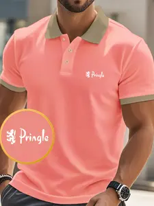 Men's High-End Polo Shirt with Pringle Graphic Print, Fitted Summer Short Sleeve Tee, Casual Outdoor Wear, Perfect Birthday Gift