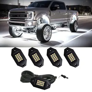 Unionlux 4/8/12 Pods White Rock Lights, Quick Connect Plug and Play 4M Extension Wires Each Light, 15 SMD Chips Neon Underglow Light , 6000K Pure White, IP67 Waterproof, Fit for Trucks Trailer SUV ATV UTV, No Switch