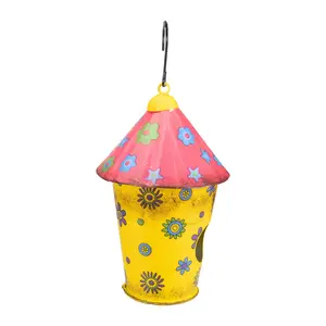 Northlight 7.75" Red and Yellow Metal Birdhousewith Flowers Northlight 7.75" Red and Yellow Metal Birdhousewith Flowers