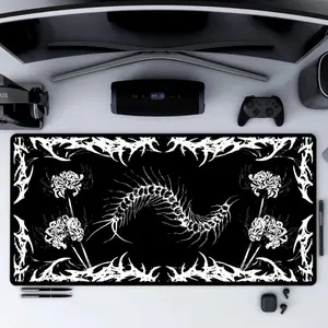 Gothic Centipede Mouse Pad, Large Gaming Desk Mat with Dark Floral and Horror Art Design for Gamer and Office Setup Weirdcore Pad