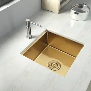 LQS 17''x17''Gold undermount sink,Small RV Sink 17 inch,under mounted handmade sink, 16 Gauge inset stainless steel sink with Workstation