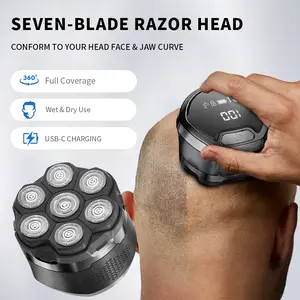 KOMINGDON Head & Body Electric Hair Remover — Magnetic Floating 7-Head Shaver (Wet & Dry Use: For Head, Legs, & Underarms), Waterproof, Rechargeable, Painless Hair Remover, IPX7 Waterproof, Fast Charging, Portable Travel Grooming Kit