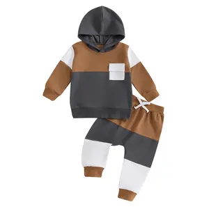 Toddler Baby Boy Long Sleeve Contrast Color Hoodies Sweatshirt Pants Outfit Set 2 Piece Sweatsuit Fall Clothes