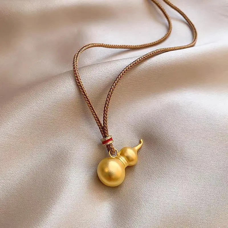 Sand Gold Gourd Pendant - Daily Wear Necklace, Religious Costume Jewelry, Necklace Gift, Fortune-Gathering, Safety-Ensuring, Golden Shine, Noble Elegance summerwins