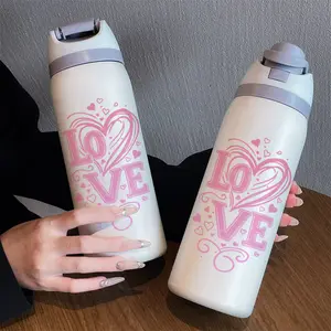 Valentine's Day Love Heart 32oz Dual-Drink Sports Water Bottle, 304 Stainless Steel Large Capacity Insulated Cup, Perfect Gift for Women