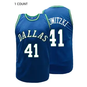 Men's Blue # 41 Embroidered Retro Basketball Shirt, Slightly Elastic Breathable Sports Style, Sleeveless Basketball Shirt, Suitable for Training, Competitions, Parties, Tank TopRAIMENTRY