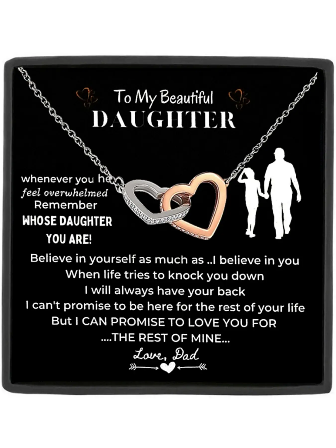 To My Daughter Interlocking Heart Pendant Necklace, Heart Design Necklace, Dad to Daughter Birthday Gift, Christmas Gift, Love Heart Necklace