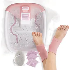 Bubble® Footbath Gift Set – Heated Foot Spa with Invigorating, 3 Massage Attachments, Pumice Stone, Moisturizing Heel Socks & Splash Guard for Relaxation
