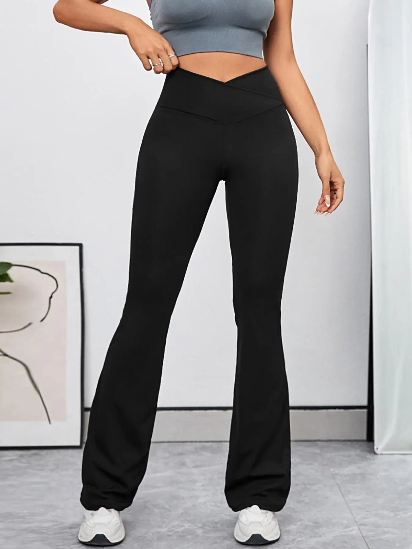 Women's High Waist Flare Leg Sports Tummy Control Leggings, Sport Bell Bottom Skinny Pants, Ladies Sportswear Bottoms for All Seasons