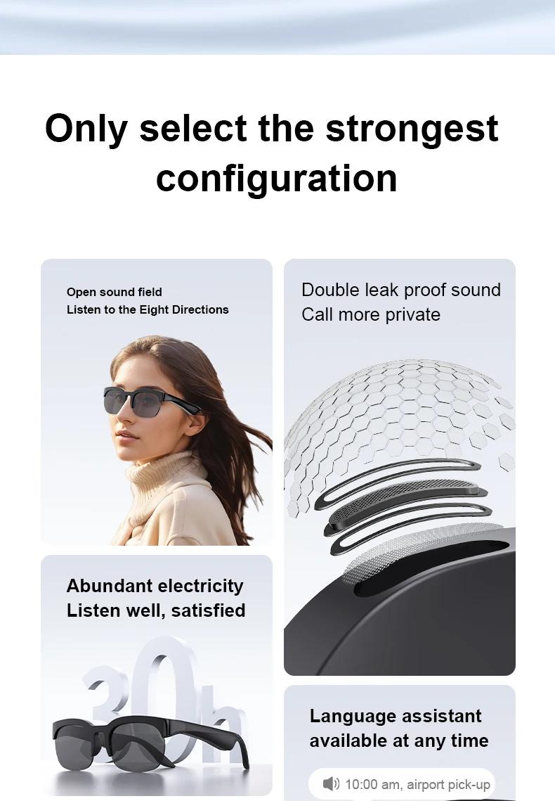 Smart Glasses AI Translation Bluetooth Sunglasses Hands-Free Music & Calls UV Protection Outdoor Sports Headphones for Men Women