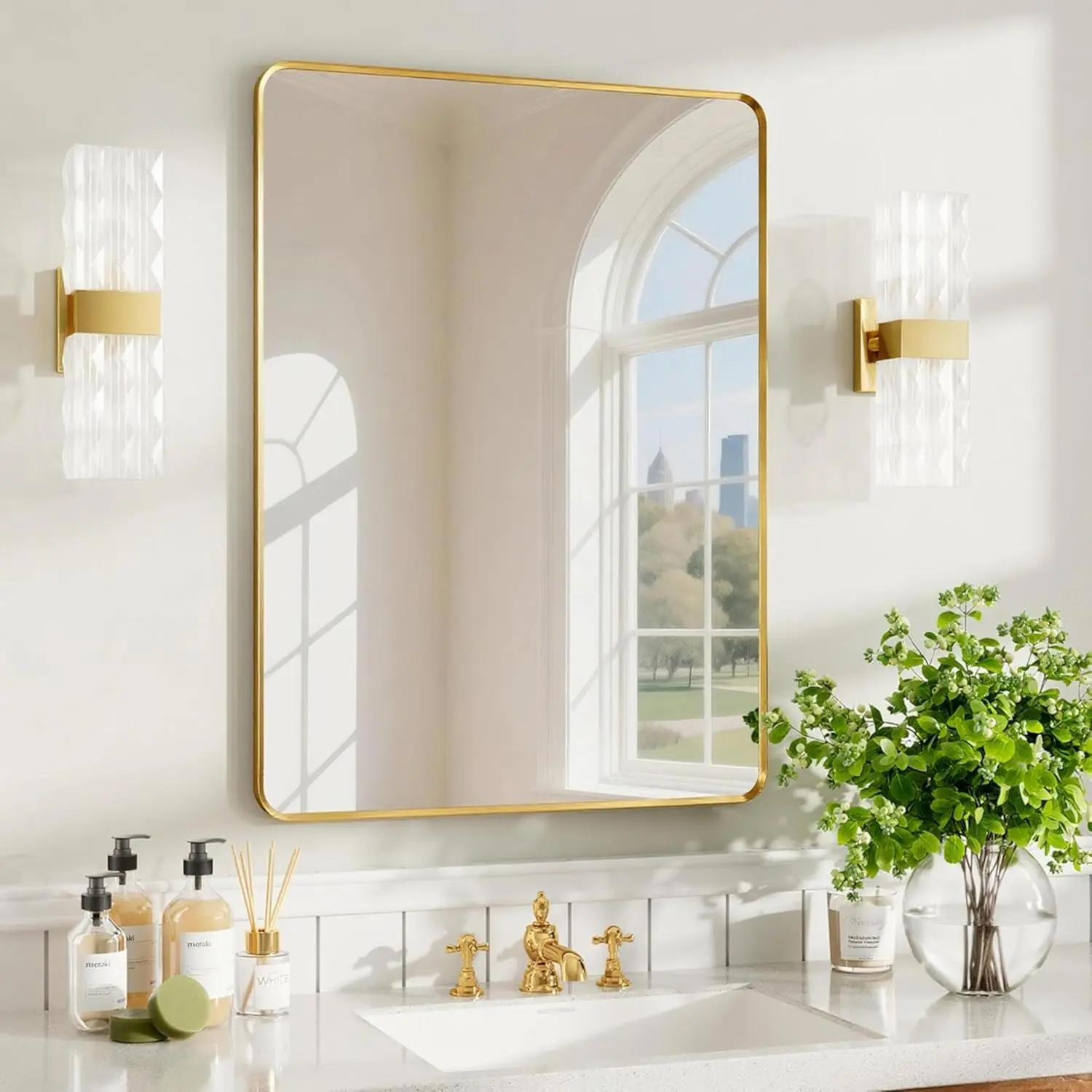 Rectangular Brushed Aluminum Wall Mirror, 22x30 24x36 24x40 30x36 Inch, Matte Black or Gold, Horizontal & Vertical Mount for Bathroom, Entryway, Living Room