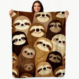 Cozy Sloth Plush Blanket - Soft All-Season Sloth Print Bedspread - Cute Sloth Bedding or Couch Throw - with Sloth Face & Brown/Beige Tones - Machine Washable Indoor/Outdoor Blanket & s