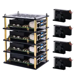 52Pi 4 Layers Acrylic Case Transparent /Brown with Armor Lite V5 heatsink for Raspberry Pi 5