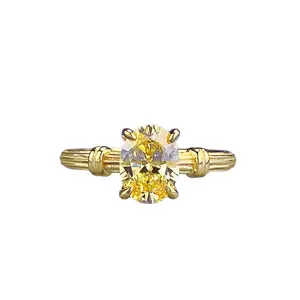 Chunky Gold Plated S925 Silver Ring For Women 6x8mm Oval Yellow Diamond Ring Tarnish Resistant Minimalist Stackable Rings For Luck And Wealth