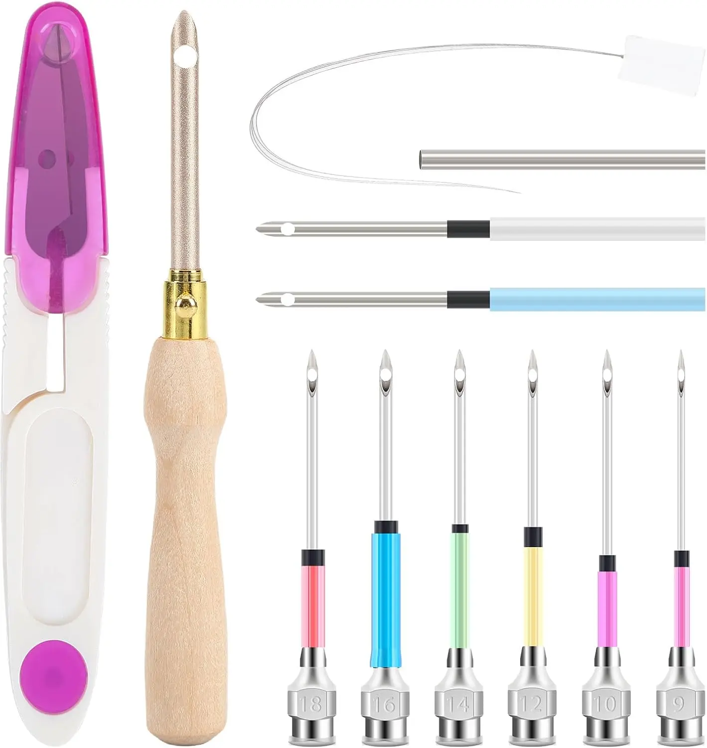 13Pcs Punch Needle Kit, Punch Needle Tool Adjustable Punch Needle Embroidery Kits Wooden Handle Embroidery Pen for Embroidery Floss Cross Stitching Beginner