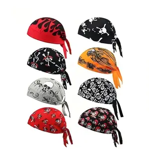 2Pcs / 8Pcs Skull Pirate Print Do Rag Skull Caps, Sweat Wicking Cooling Breathable Helmet Liner Bandana, Perfect for Biker Cycling Motorcycle Hiking Gym Outdoor Sports for Men, Summer Vibes