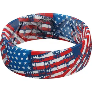 Egnaro Silicone Wedding Rings for Men, Breathable Printed Design Rubber Engagement Bands with Air Flow Grooves 8mm Wide 2mm Thick-USA