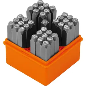 37-Piece Number and Letter Stamp Set 1/4 (6mm) (A-Z & 0-9 + Stars) Punch Perfect for Imprinting Metal Stamping kit, Plastic, Wood, Leather