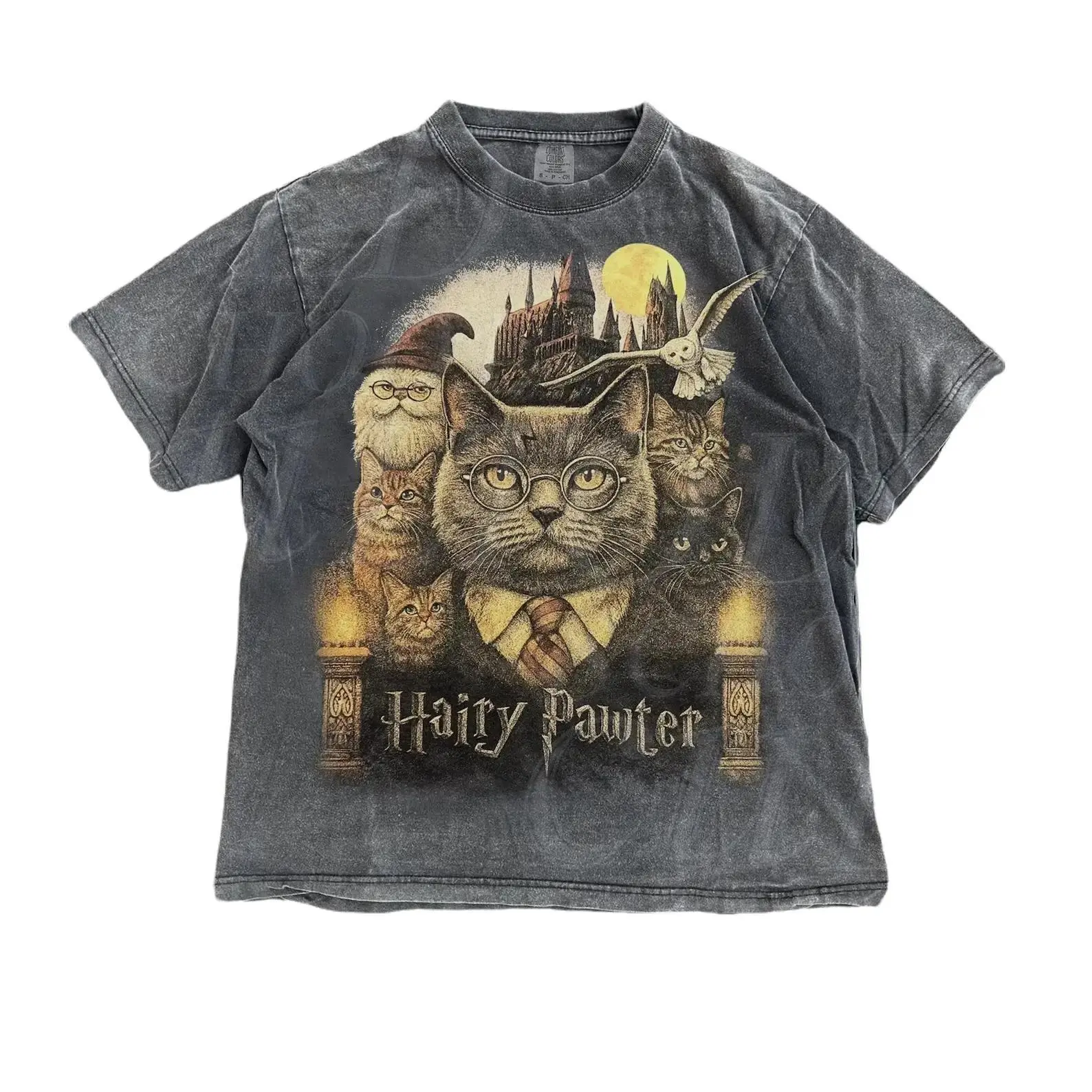 Wizard Cats And Magic Castle T Shirt For Men And Women Unisex Short Sleeve Crew Neck Funny Fantasy Cat Casual Streetwear Tee For Everyday Wear
