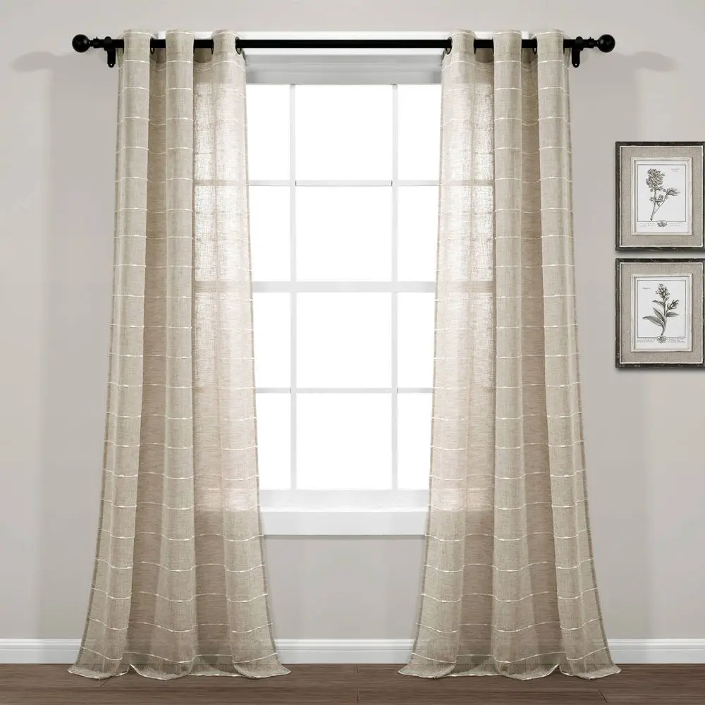 Set of 2 (84"x38") Farmhouse Textured Grommet Sheer Window Curtain Panels Neutral - Lush Décor