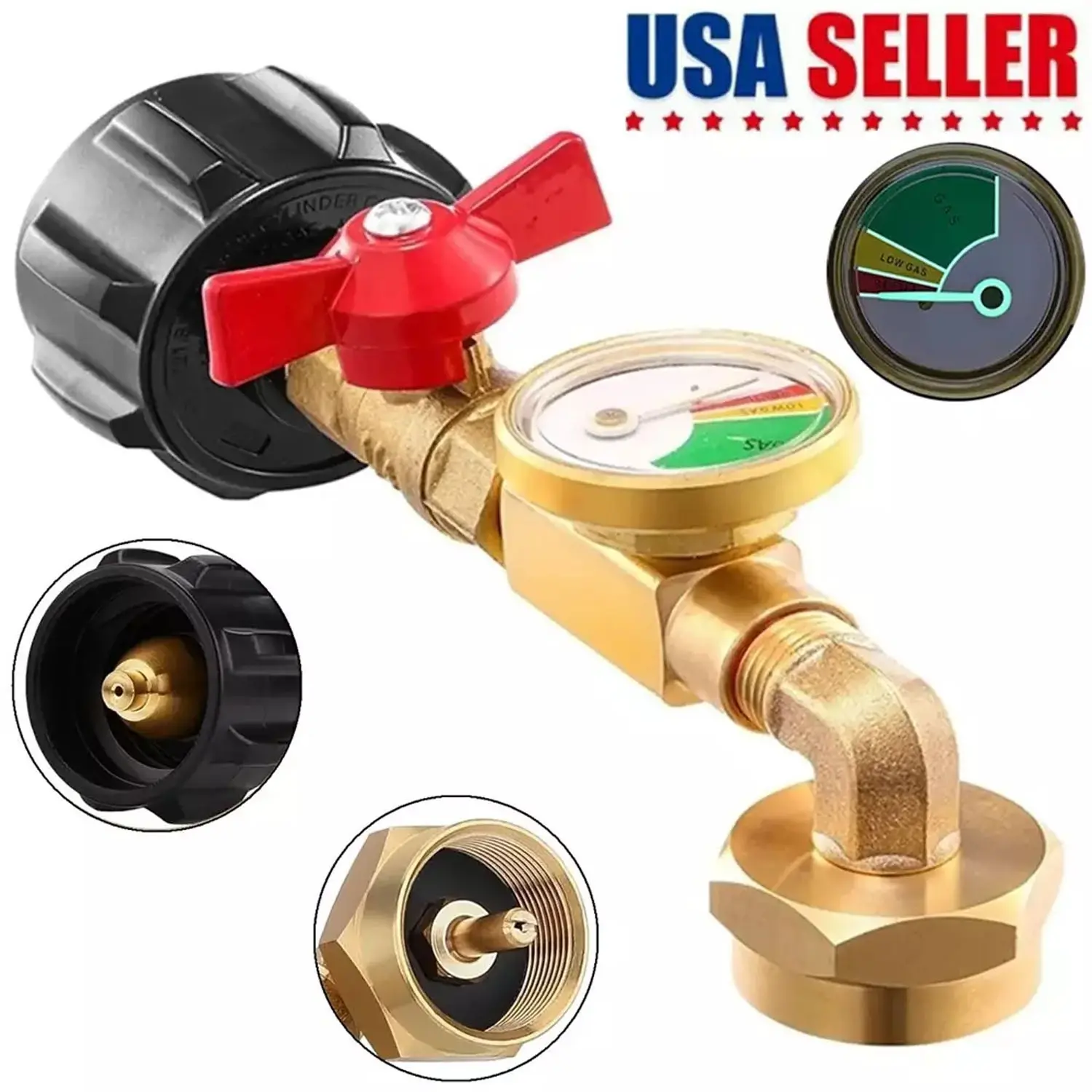 Upgraded Propane Refill Adapter with Valve and Gauge for 1 to 20 lb Tank Grill with 90-Degree Elbow Design