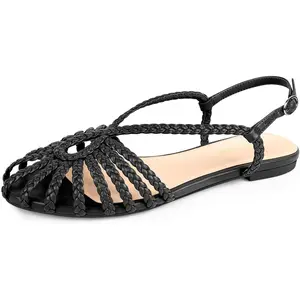 PIZZ ANNU Women's Sophia Braided Flat Sandals Comfortable Memory Foam Walking Shoes Summer Gladiator Slingback Ankle Strap Strappy Sandals
