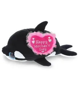 DOLLIBU 6" Polyester Stuffed Killer Whale Plush - Heart-Themed Mother's Day Toy with Sparkling Eyes