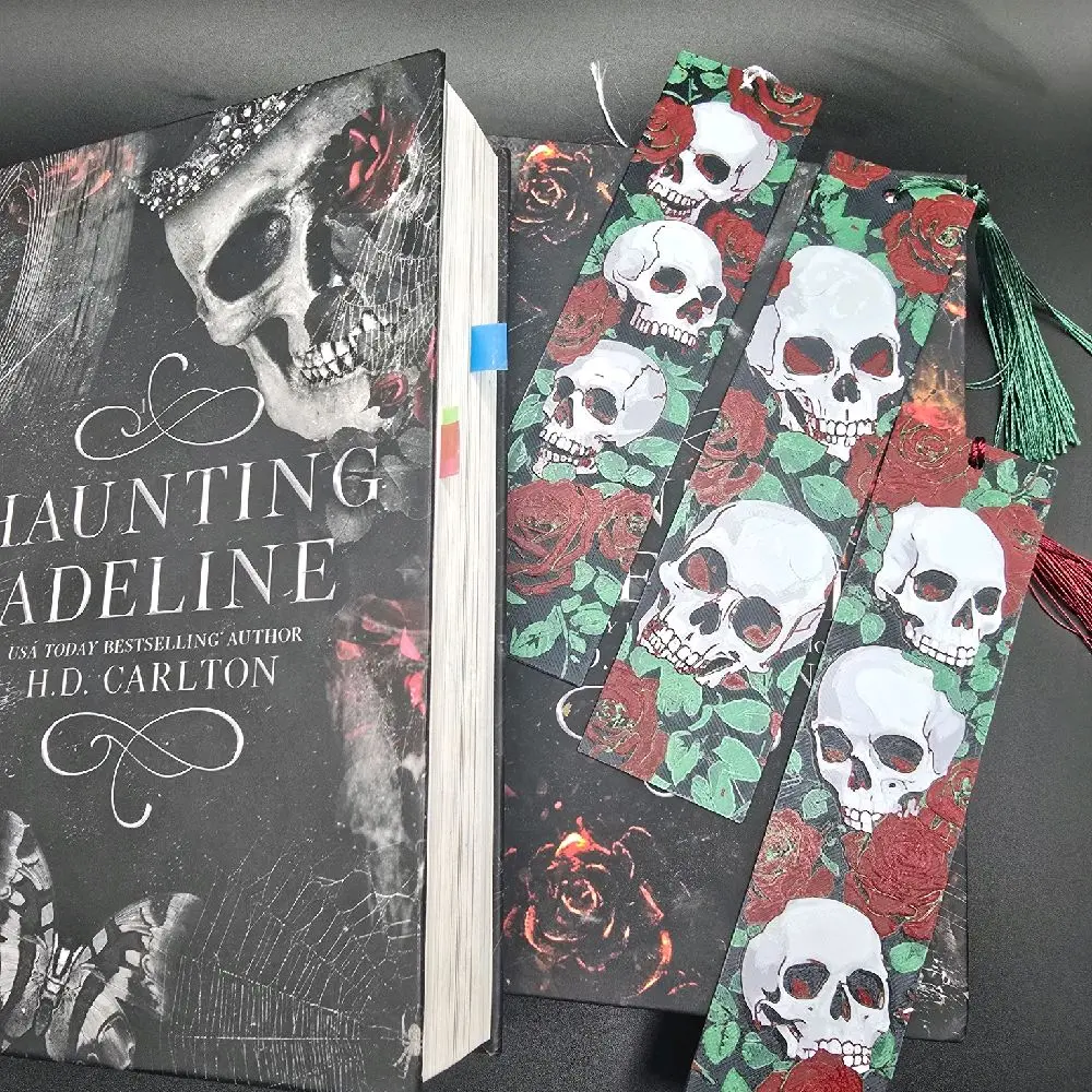 Bookmarks Dark Romance Skulls and Roses With Tassels Bookmarks Dark Romance Skulls and Roses With Tassels