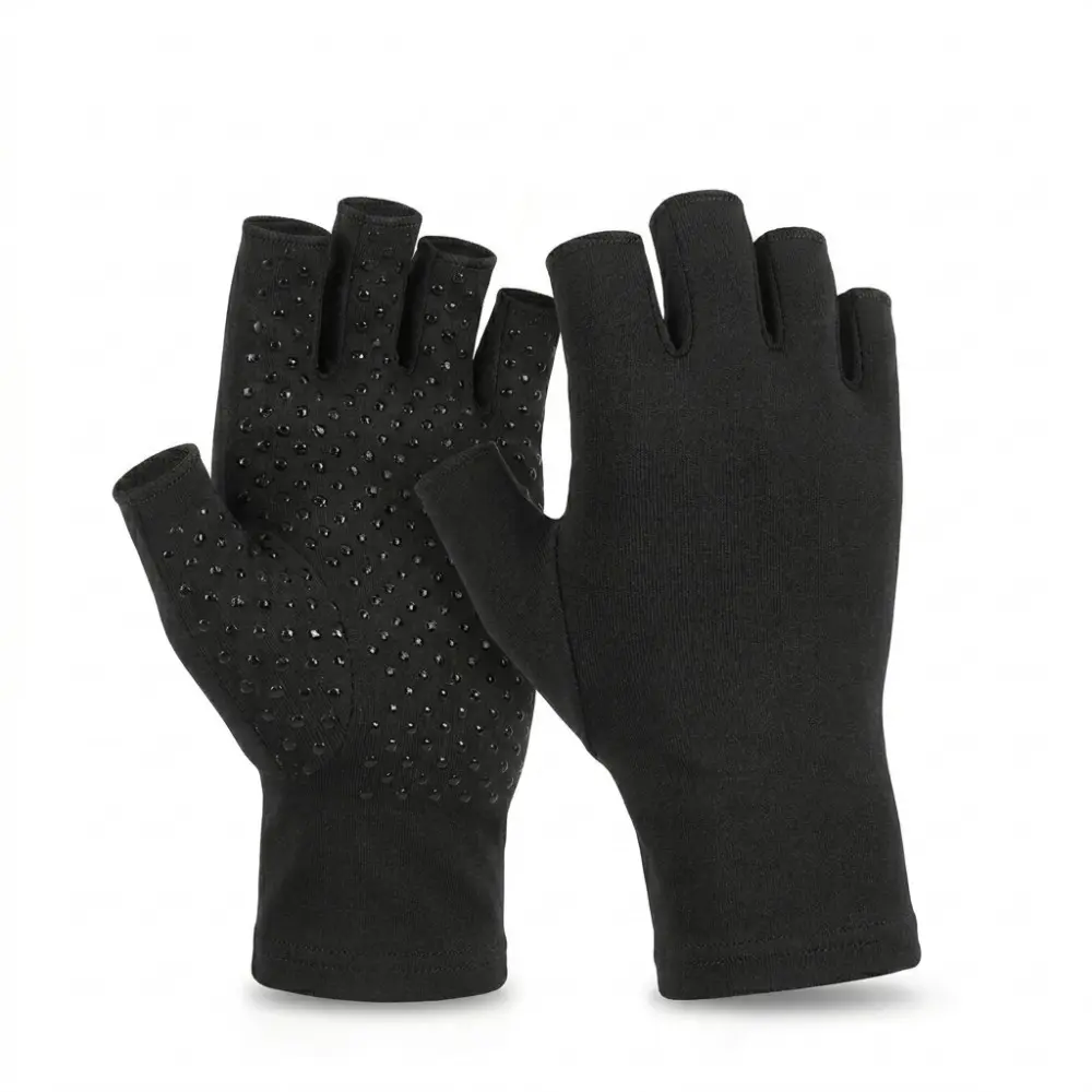 Fingerless Compression Gloves with Anti-Slip Silicone Coating, Breathable Material Support Gloves for Men & Women, Maximum Grip for Fitness, Work, Daily Tasks & Computer Use