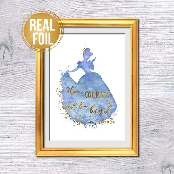 Cinderella Gold Foil Poster - Princess Wall Decor For Girls Room - Vintage Art Print For Playroom - G422