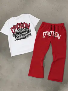 2 Piece Men's Hip Hop Streetwear Set Graphic Print T-Shirt and Flare Sweatpants for Daily Casual Wear