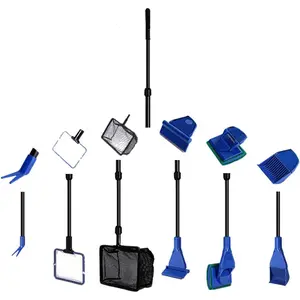 Aquarium Cleaning 6-in-1 Fish Tank Cleaning Tool Set with Nets Sponge Brush Plant Fork Scraper Rake