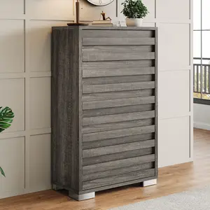 VanAcc Farmhouse 5 Drawer Dressers for Bedroom, Tall Dressers with Slat Handles & Quick Install with Pre-installed Slide, Wood Chest of Drawers